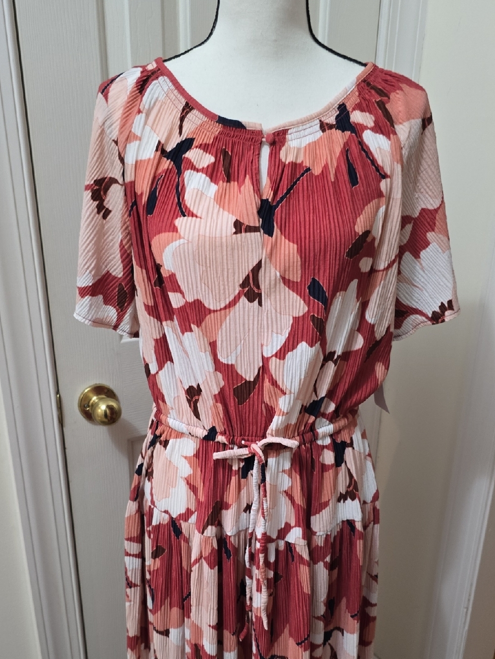 LIZ CLAIBORNE WOMEN'S MAUVE & WHITE FLORAL SHORT SLEEVES LONG DRESS SIZE XL